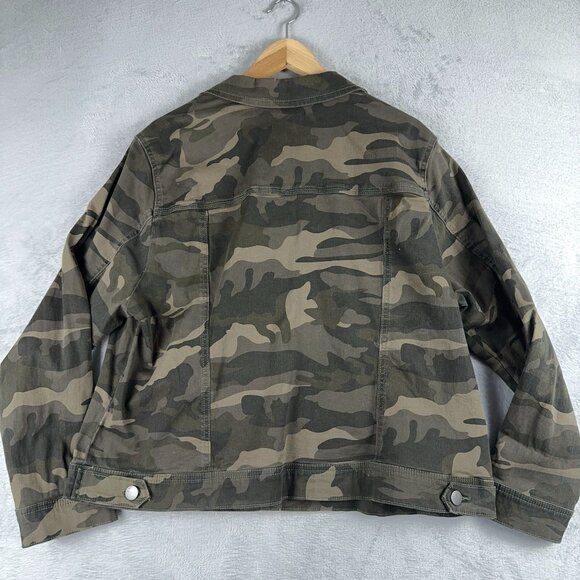 D. Jeans Camouflage Denim Jacket Button Front Army Green Women's Size 1X - Picture 3 of 12